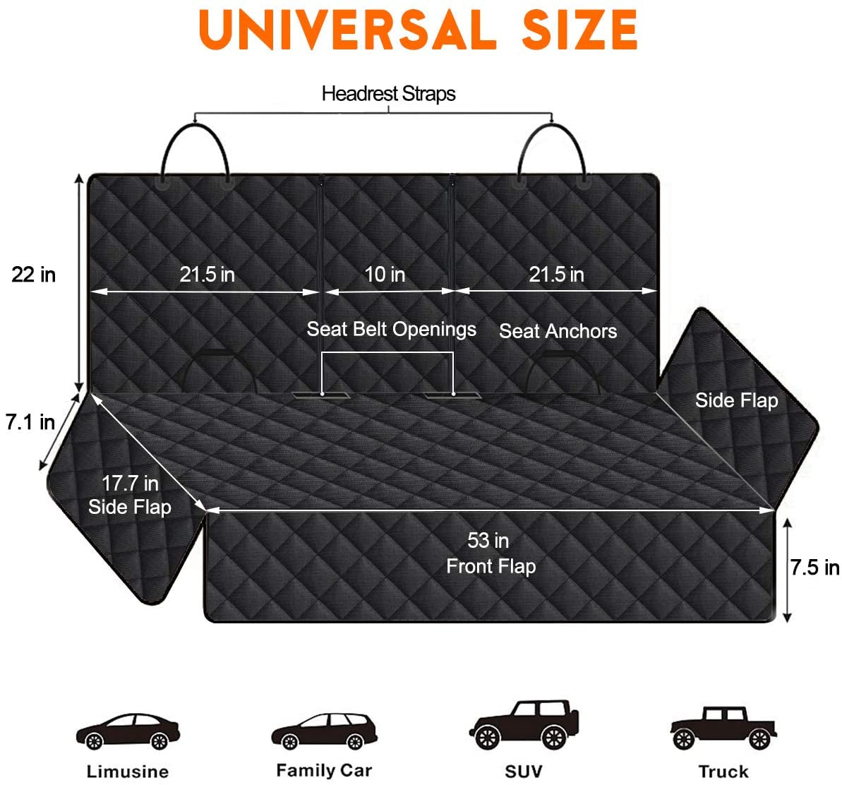 Premium Waterproof Dog Car Seat Cover - Non-Slip Back Seat Protector for Vehicles - Compatible with Middle Armrest - Black