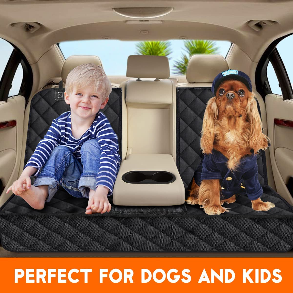 Premium Waterproof Dog Car Seat Cover - Non-Slip Back Seat Protector for Vehicles - Compatible with Middle Armrest - Black