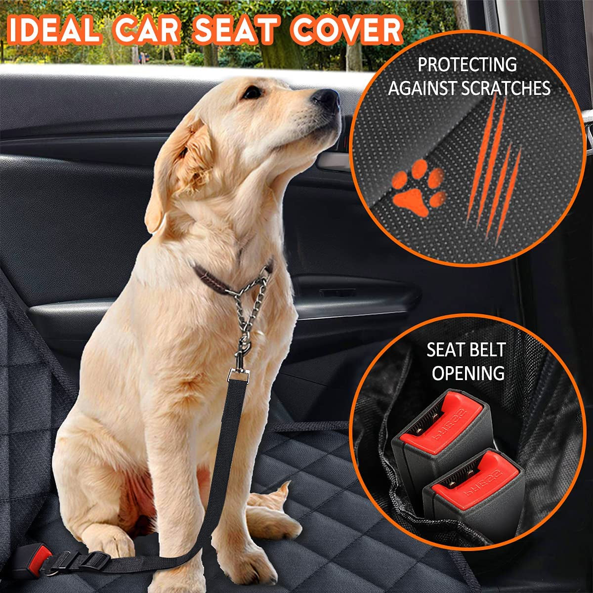 Premium Waterproof Dog Car Seat Cover - Non-Slip Back Seat Protector for Vehicles - Compatible with Middle Armrest - Black