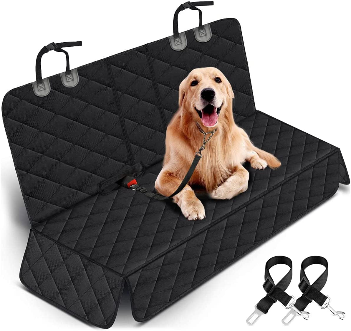 Premium Waterproof Dog Car Seat Cover - Non-Slip Back Seat Protector for Vehicles - Compatible with Middle Armrest - Black